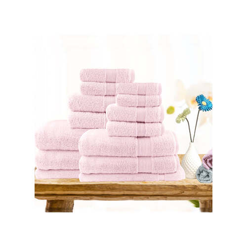 7pc light weight soft cotton bath towel set baby pink