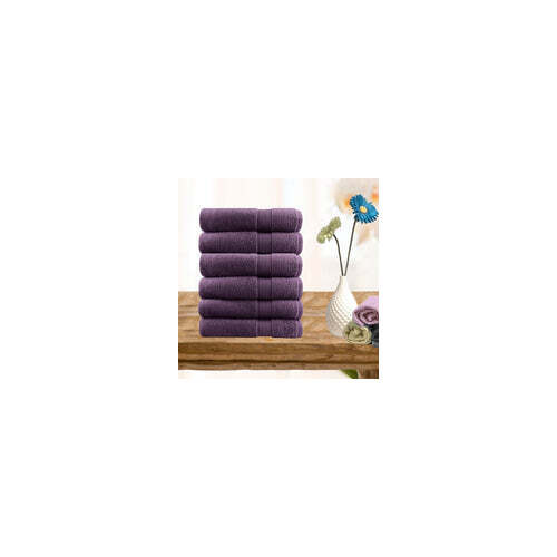 6 piece ultra light cotton hand towels in aubergine