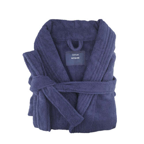 small medium egyptian cotton terry toweling bathrobe navy