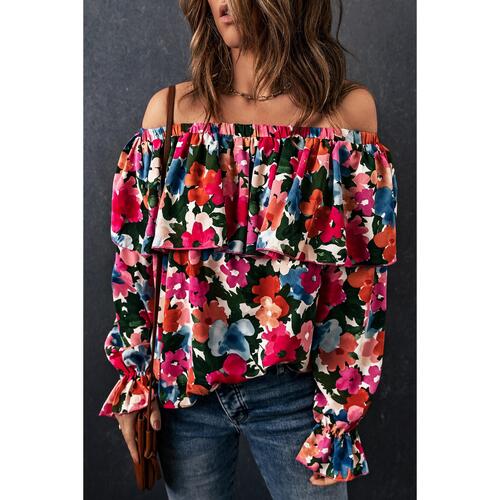 Azura Exchange Floral Print Off Shoulder Blouse - S