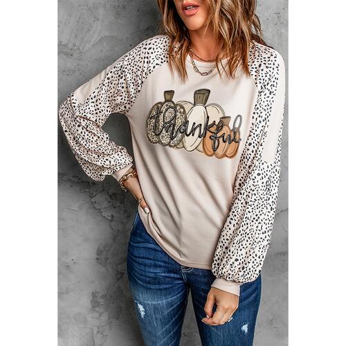 Azura Exchange Thankful Leopard Print Long Sleeve Top - L