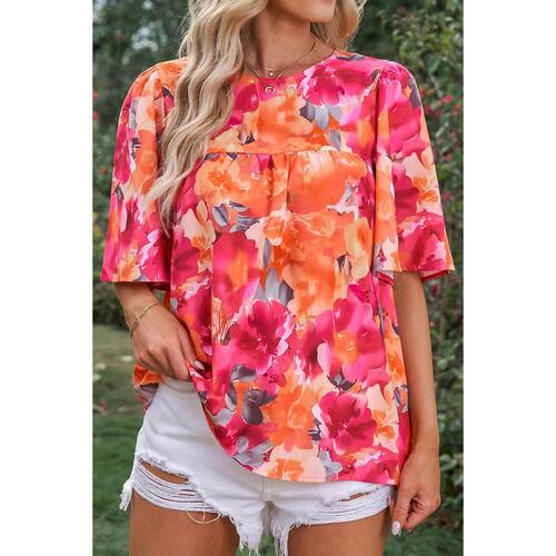 Azura Exchange Wide Sleeve Floral Print Blouse - S