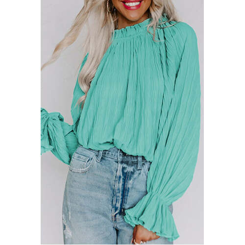 Azura Exchange Pleated Flared Cuff Long Sleeve Blouse - XL