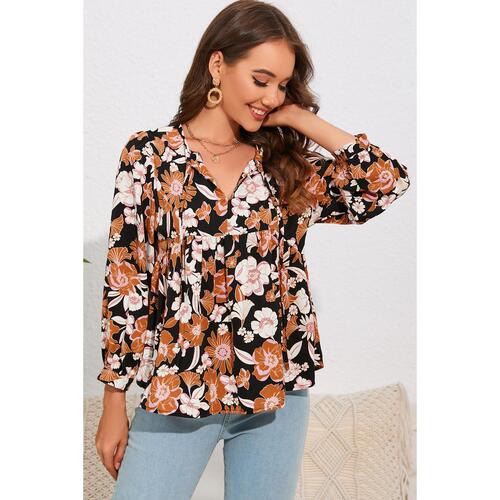 Azura Exchange Floral Print 3/4 Sleeve Blouse - S