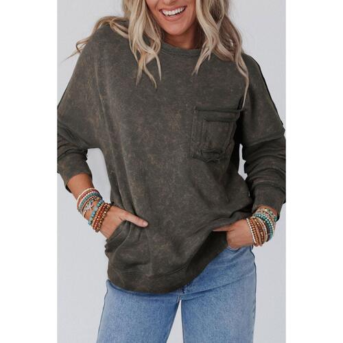 Azura Exchange Acid Wash Drop Shoulder Long Sleeve Sweatshirt with Pockets - L