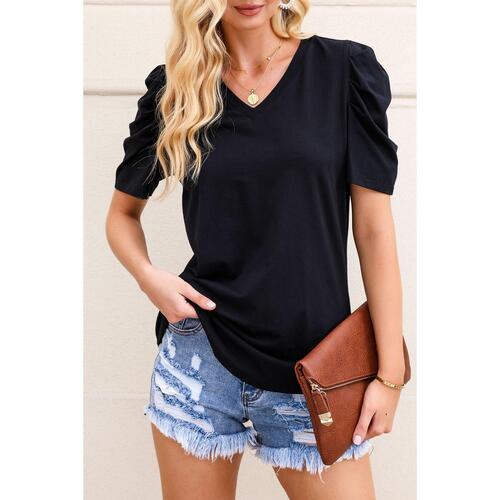 Azura Exchange V-Neck Puff Sleeve T-Shirt - S