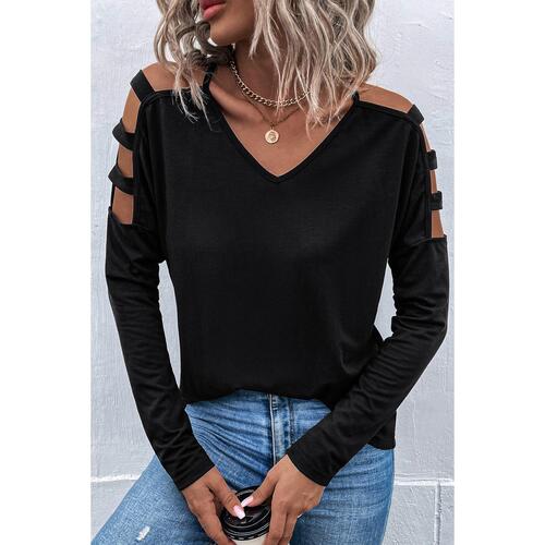 Azura Exchange Cold Shoulder Cut Out Long Sleeve Top - M