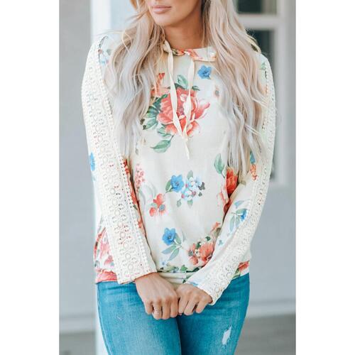 Azura Exchange Lace Contrast Long Sleeve Hoodie - L