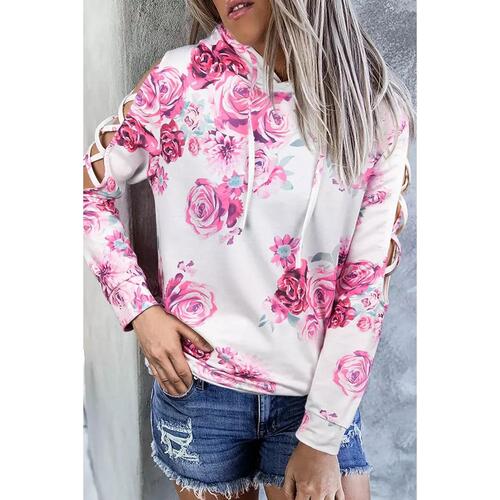 Azura Exchange Floral Print Cold Shoulder Hoodie - M