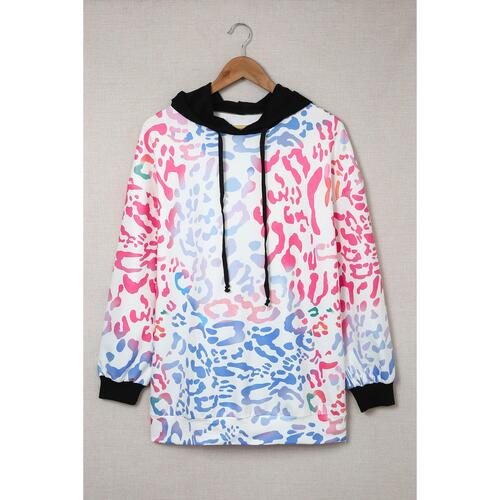 Azura Exchange Leopard Drawstring Hoodie with Colorful Splicing - L