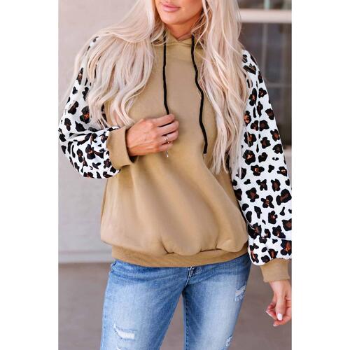 Azura Exchange Leopard Bishop Sleeve Hooded Sweatshirt - M