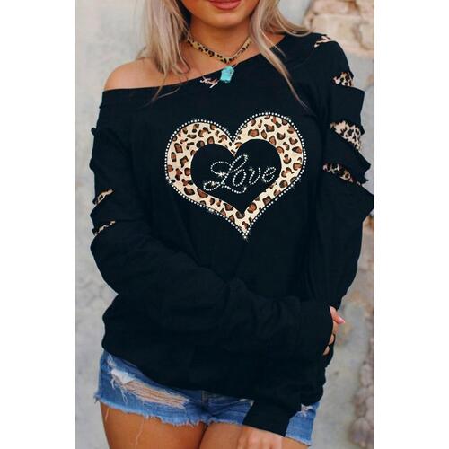 Azura Exchange Leopard Rhinestone Heart Graphic Sweatshirt - S