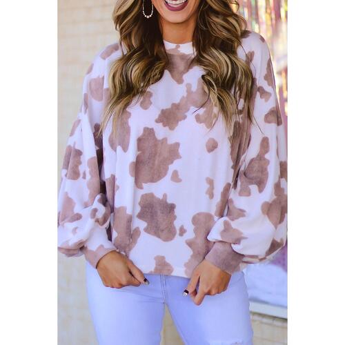 Azura Exchange Cow Spots Print Puff Sleeve Sweatshirt - XL