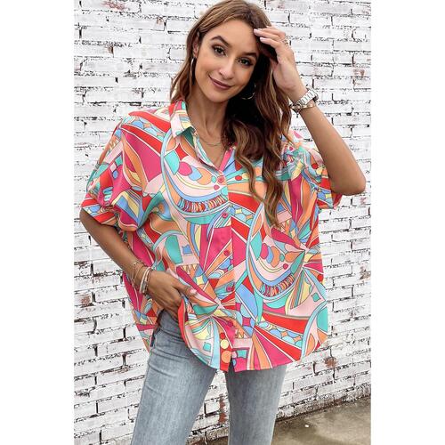 Azura Exchange Abstract Geometry Print Half Puff Sleeve Shirt - XL