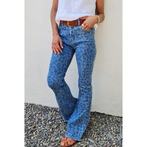 Azura Exchange Leopard Print High Waist Flare Jeans - 10 US