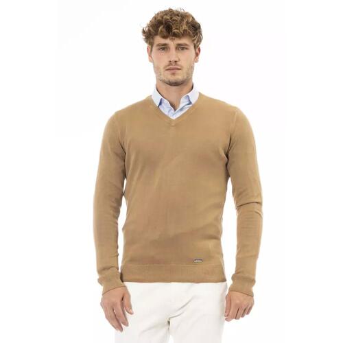 Fine Ribbed Knit V-neck Sweater with Long Sleeves 52 IT Men