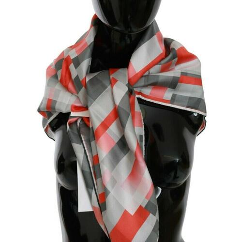 C’N’C COSTUME NATIONAL Gray Red Checkered Silk Scarf One Size Women