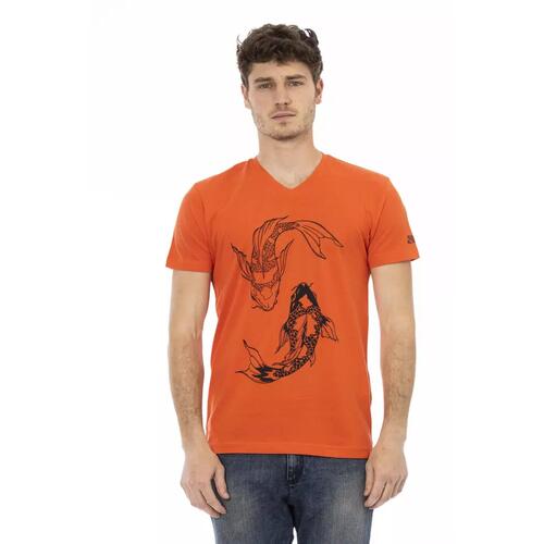 Front Print Short Sleeve V-Neck T-Shirt L Men