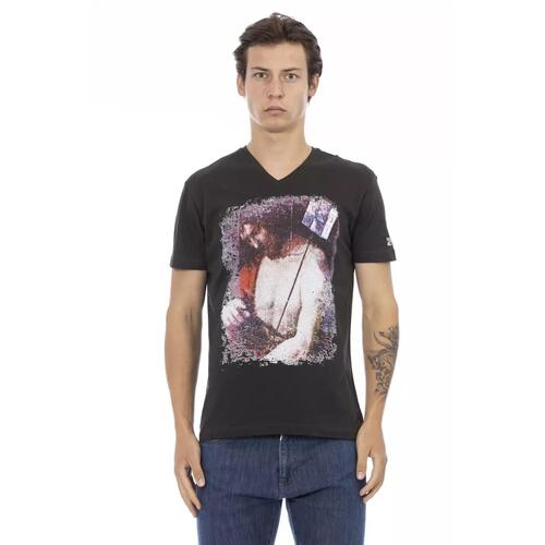 Short Sleeve T-shirt with V-neck and Front Print M Men