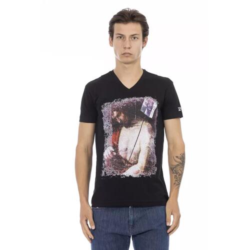 V-neck Short Sleeve T-shirt with Front Print M Men