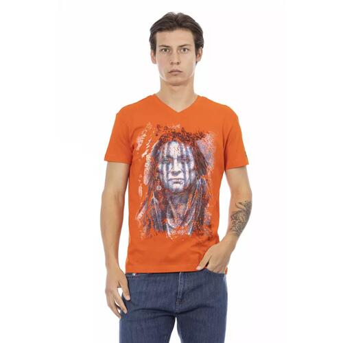 Short Sleeve V-Neck T-Shirt with Front Print M Men