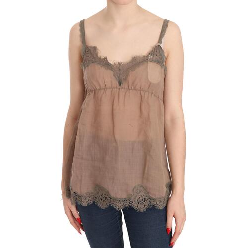 Brown Lace Spaghetti Strap Plunging Top Blouse 44 IT Women