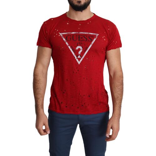 100% Authentic Red Cotton Stretch T-Shirt with Round Neck and Short Sleeves L Men