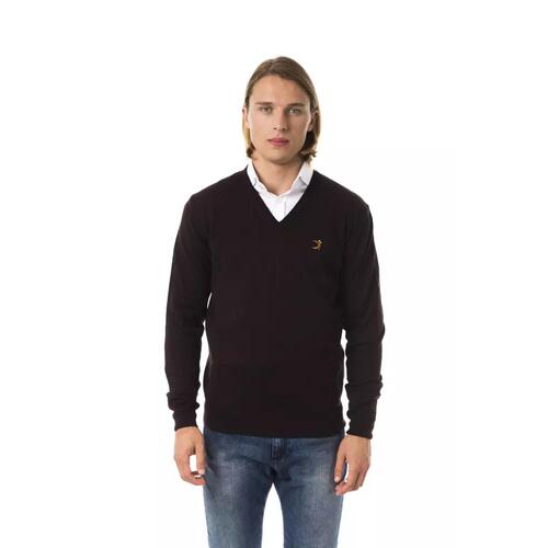 Embroidered V-neck Sweater in Extrafine Wool Merinos XL Men