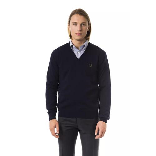 Embroidered V-neck Sweater in Extrafine Merino Wool M Men