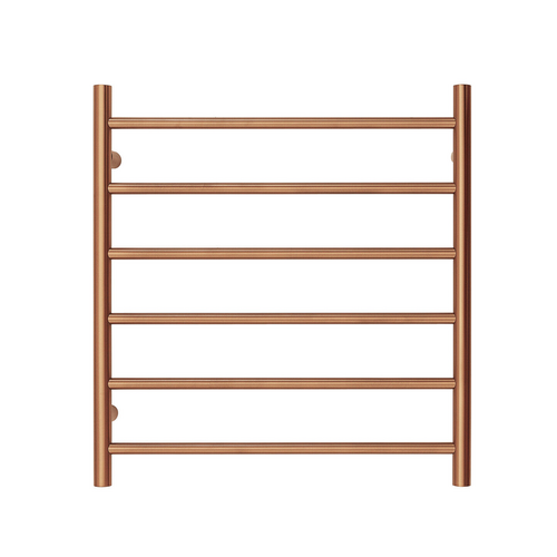 Premium Brushed Rose Gold Heated Towel Rack - 6 Bars, Round Design, AU Standard, 650x620mm Wide