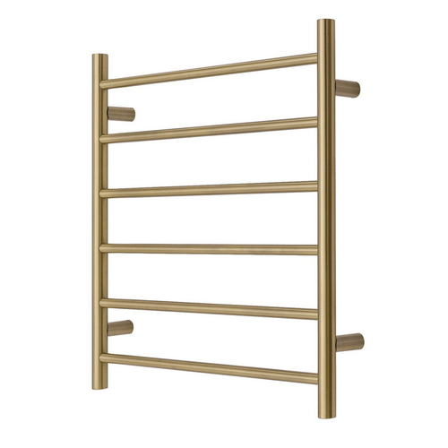 Premium Brushed Gold Heated Towel Rack - 6 Bars, Round Design, AU Standard, 650x620mm Wide