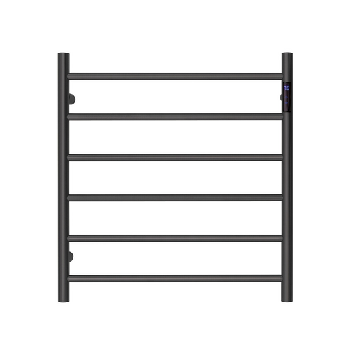 Premium Matte Black Heated Towel Rack with LED control- 6 Bars, Round Design, AU Standard, 650x620mm Wide