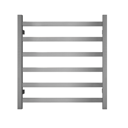 Premium Gunmetal Heated Towel Rack - 6 Bars, Square Design, AU Standard, 650x620mm Wide