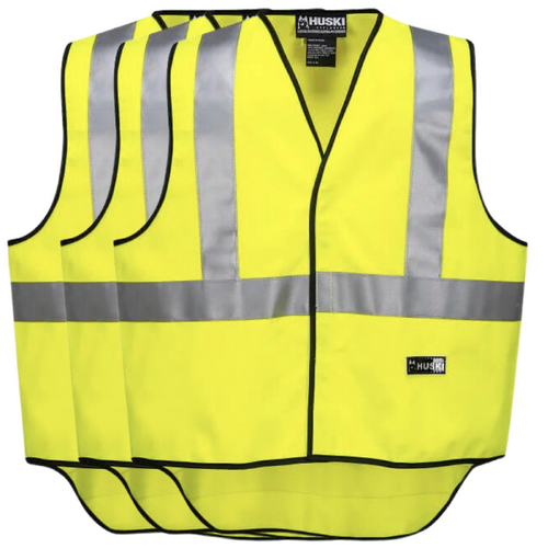 3x HUSKI Hi Vis Patrol Vest 3M Tape Safety Workwear High Visibility Bulk - Yellow - L