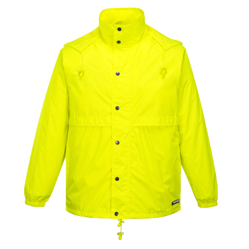 HUSKI STRATUS RAIN JACKET Waterproof Workwear Concealed Hood Windproof Packable - Yellow Fluro - XXL