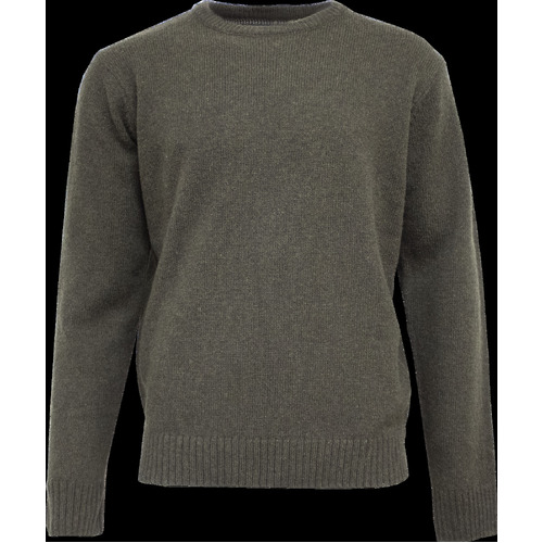 Mens Shetland Wool Crew Round Neck Knit Jumper Pullover Sweater Knitted - Olive - 2XL