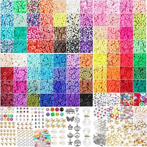 13200PCS 84 Colours Flat Round Polymer Clay Beads Kit Heishi Alphabet Letter Beads for Jewellery Bracelet Necklace Making