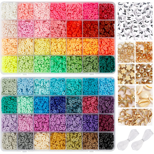 56 Colors 14420pcs 6mm Polymer Clay Beads Heishi Flat Round Clay Bead DIY Jewelry Making Kit