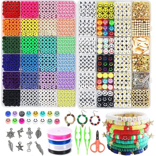 7200pcs Polymer Clay Beads Set 24 Colors Clay Round Disc Spacer Heishi Beads Jewelry Making Kit