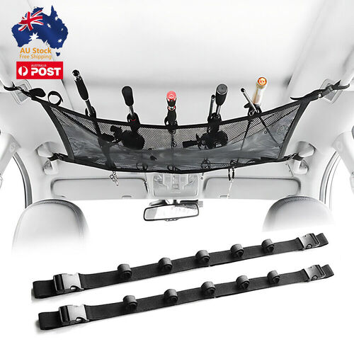 Car Fishing Rod Strap Vehicle Rod Carrier Storage Net Fishing Pole Holder SUV-2PCS Black Fishing Strap +Storage Bag