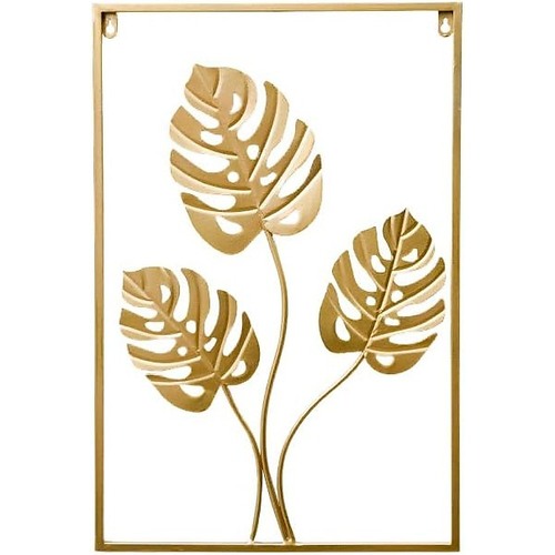 Metal Wall Picture with Leaves 40 x 60 cm Golden Decoration