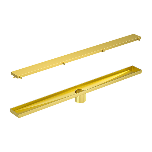 800mm Tile Insert Shower Bathroom Brushed Brass Grate Drain w/ Centre outlet Floor Waste