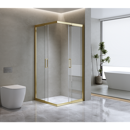 Adjustable 1200x1200mm Double Sliding Door Glass Shower Screen in Gold