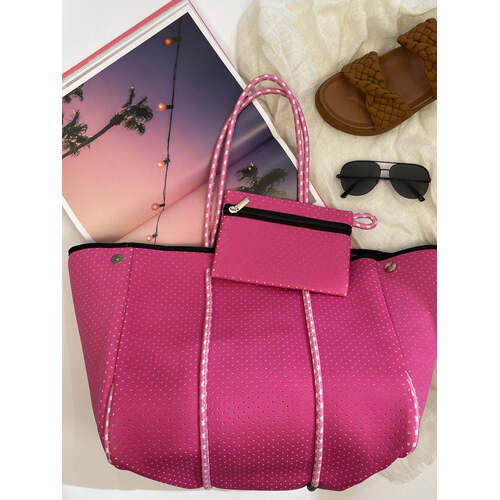 Neoprene Bag - Vegan Tote - 2 Piece Set - Bubblegum